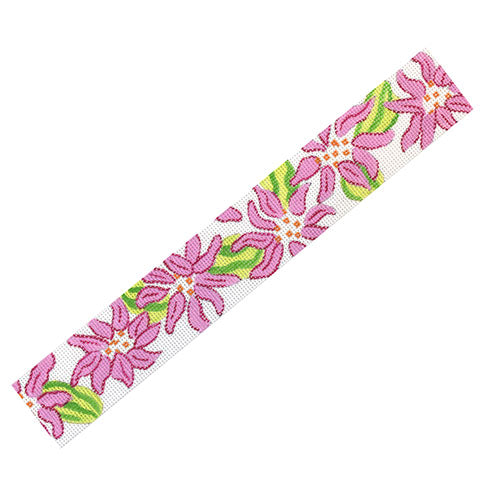 Lilly Inspired Dahlias Belt on White Painted Canvas Kate Dickerson Needlepoint Collections