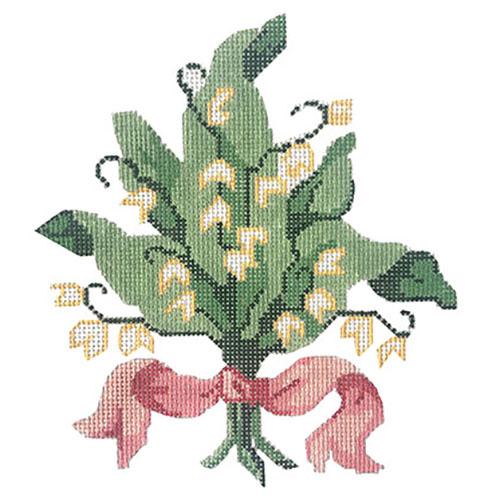 Lily of the Valley Sprig with Ribbon Painted Canvas Silver Needle - 1