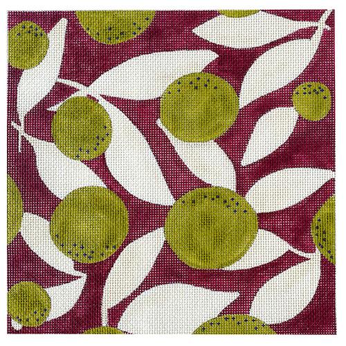 Limes on Pink & White Pattern Painted Canvas All About Stitching/The Collection Design