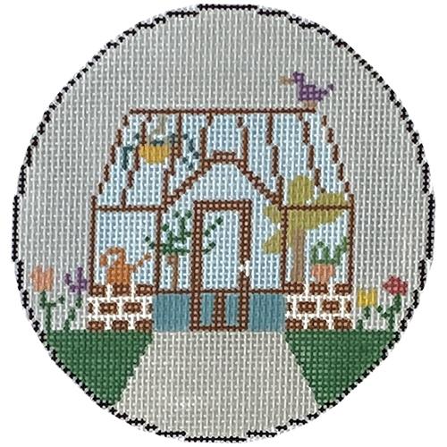 Little Greenhouse Round Painted Canvas Hello Tess