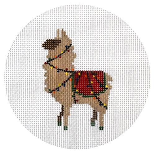 Llama Christmas Lights Painted Canvas Danji Designs