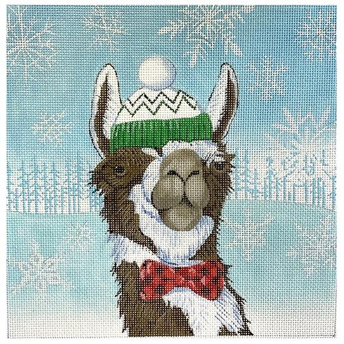 Llama with Green Hat Painted Canvas All About Stitching/The Collection Design - 1