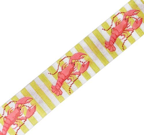 Lobster on Lime Cabana Stripes Wide Belt Painted Canvas Kate Dickerson Needlepoint Collections - 1