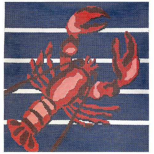 Lobster on Navy Stripes Painted Canvas CBK Needlepoint Collections