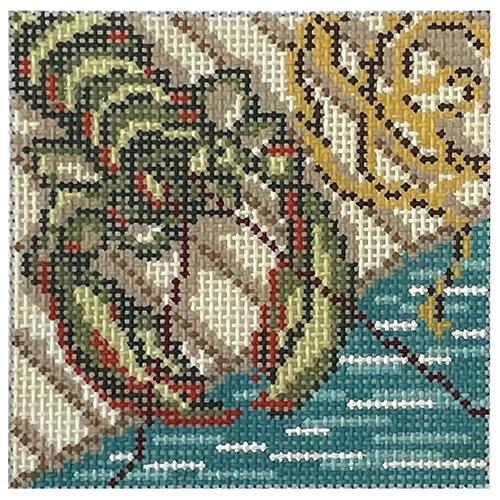 Lobster on Pier Coaster Painted Canvas Needle Crossings