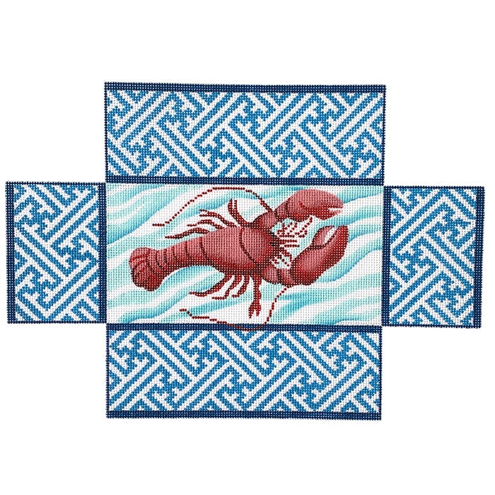 Lobster with Chinoiserie Border Brick Cover Painted Canvas Kate Dickerson Needlepoint Collections - 1