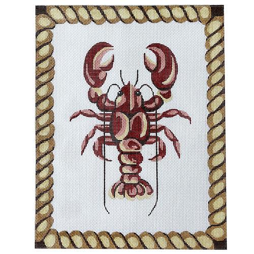 Lobster with Rope Border Painted Canvas Silver Needle - 1