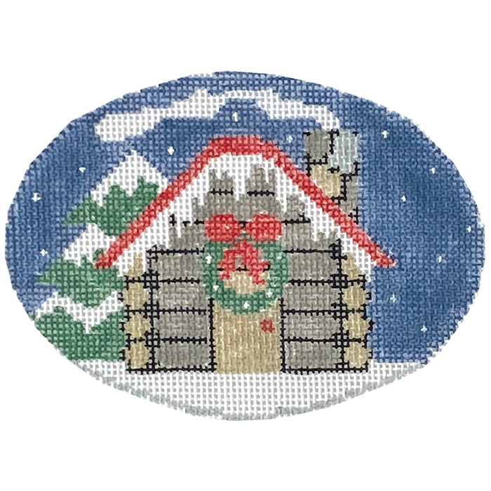 Log Cabin Oval Painted Canvas Kathy Schenkel Designs - 1
