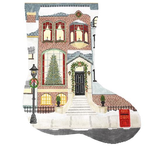 London Brownstone Stocking Painted Canvas The Plum Stitchery - 1