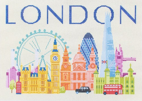 London Travel Pillow Printed Canvas Needlepoint To Go
