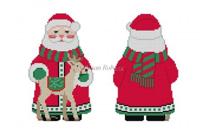 Long Red Coat Santa & Reindeer Painted Canvas Susan Roberts Needlepoint Designs, Inc. - 1