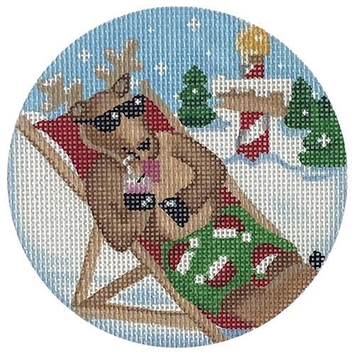 Lounging Reindeer Round Painted Canvas Pepperberry Designs - 1