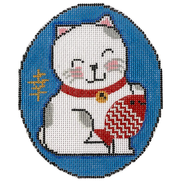 Lucky Cat with Fish Painted Canvas CBK Needlepoint Collections
