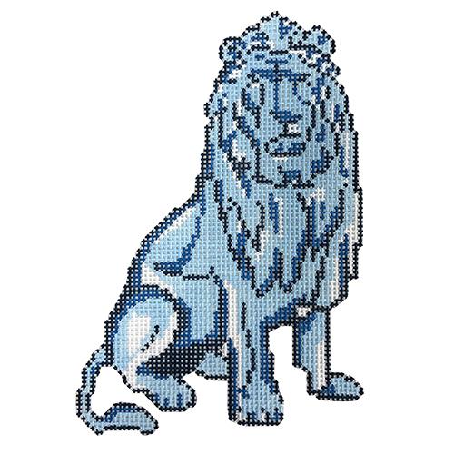 Ludwig Lion Blue Painted Canvas Blue Ridge Stitchery - 1