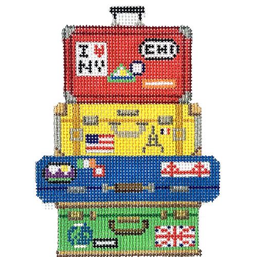 Luggage Stack World Traveler Painted Canvas The Meredith Collection - 1
