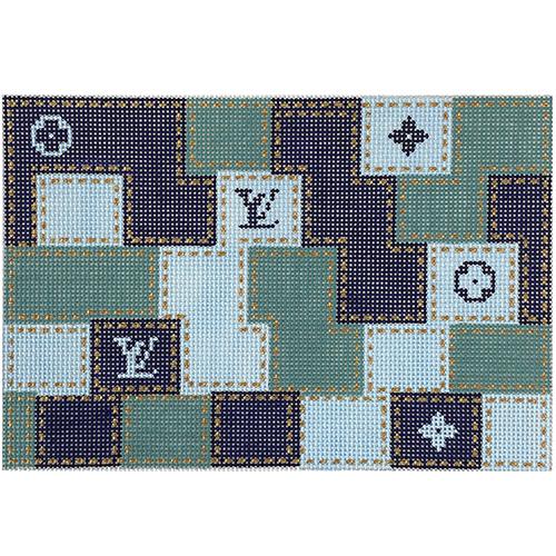 LV Patched Denim Clutch Painted Canvas Kimberly Ann Needlepoint - 1
