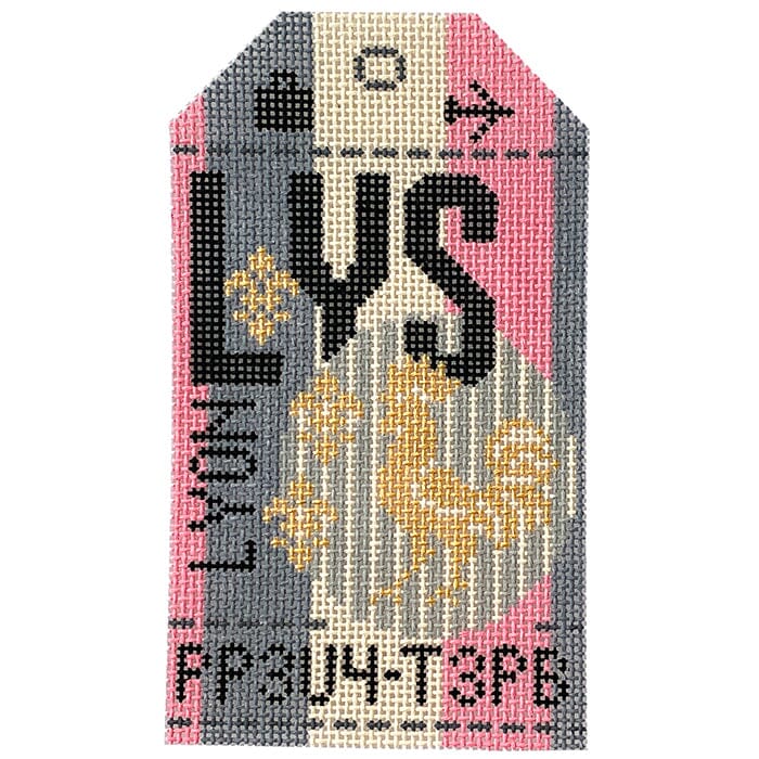 Lyon France LYS Travel Tag Painted Canvas Hedgehog Needlepoint