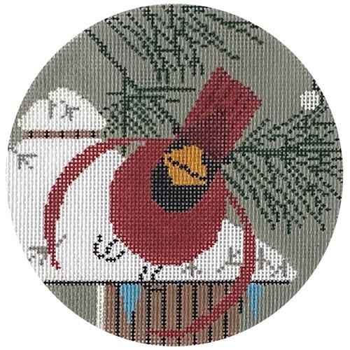 Male Cardinal Winter Flight Ornament Painted Canvas The Meredith Collection - 1