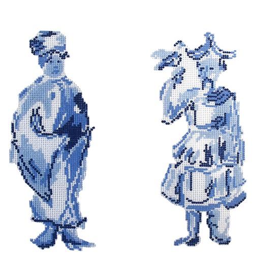 Mandarin Man & Woman Painted Canvas The Plum Stitchery - 1