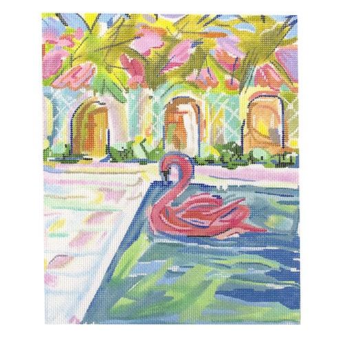 Maren Devine - Flamingo Floatie in Pool Painted Canvas Kate Dickerson Needlepoint Collections