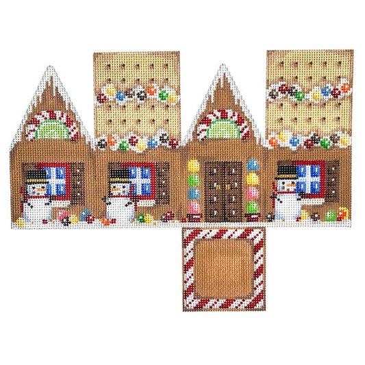 Marshmallow Snowman 3D Gingerbread Cottage Painted Canvas Associated Talents 