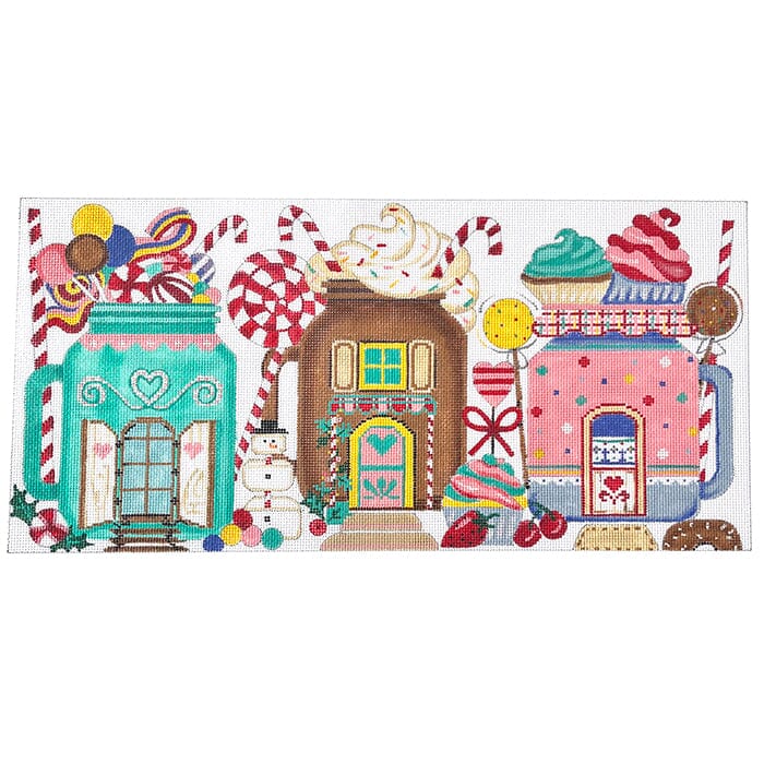 Mason Jars Christmas Houses Painted Canvas Alice Peterson Company - 1