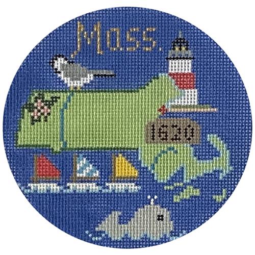 Massachusetts Ornament Painted Canvas Silver Needle - 1