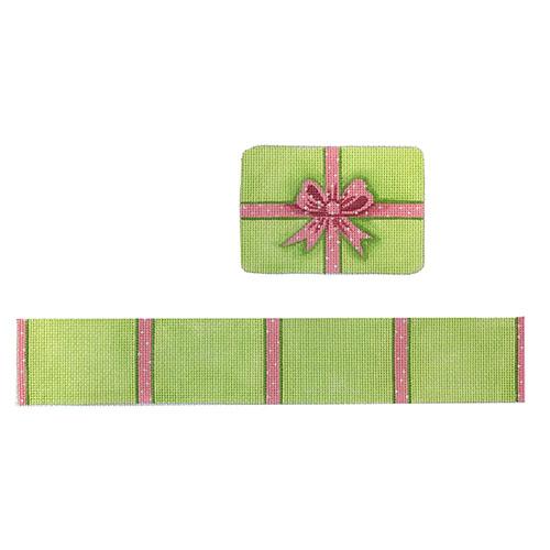 Med. Rectangle Gift Box Lime Painted Canvas Kate Dickerson Needlepoint Collections - 1
