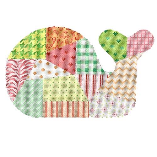 Med. Whale Patchwork Sherbet Palette Painted Canvas Kate Dickerson Needlepoint Collections - 1
