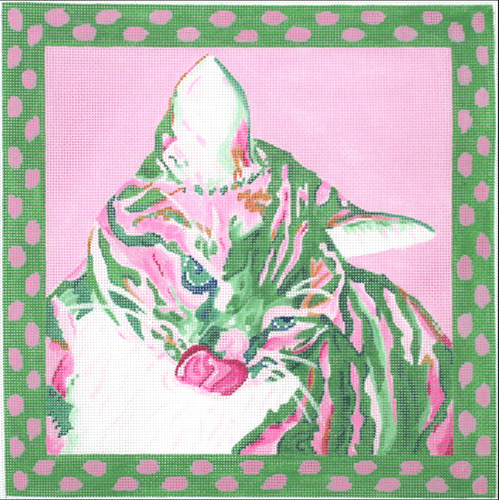 Megan Carn Pippa the Calico Cat Painted Canvas Kate Dickerson Needlepoint Collections
