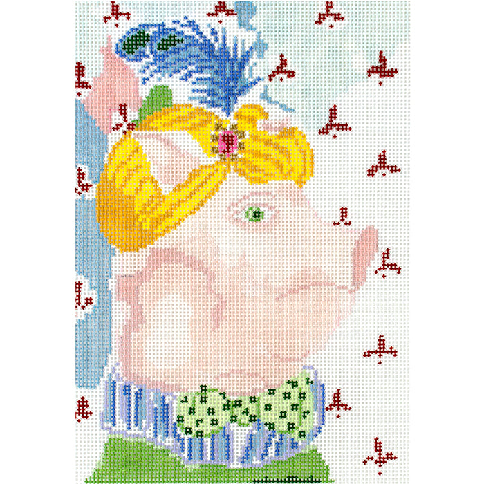 Menagerie Collection - Pig Painted Canvas The Plum Stitchery