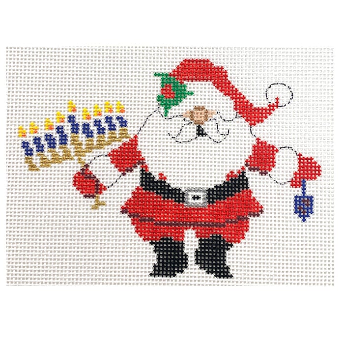 Menorah Santa Painted Canvas Atlantic Blue Canvas - 1