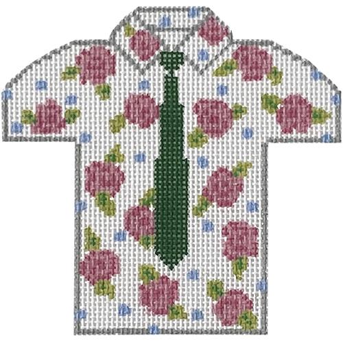 Men's Shirt - Roses w/ Green Tie Painted Canvas The Meredith Collection