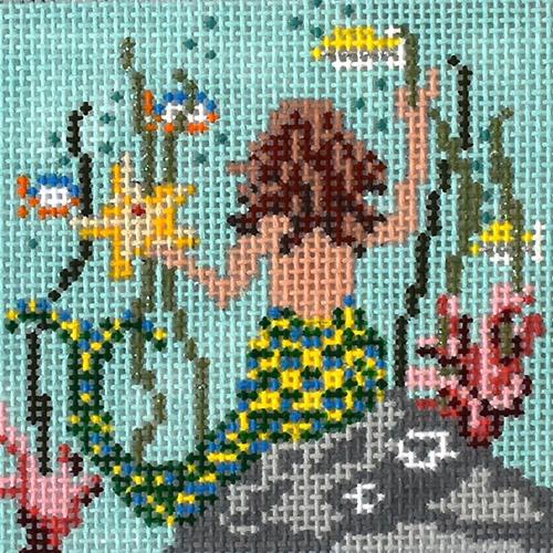 Mermaid Square Painted Canvas Needle Crossings - 1