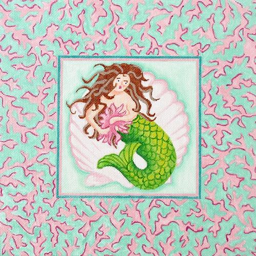 Mermaid w/ Coral Border Painted Canvas Kate Dickerson Needlepoint Collections