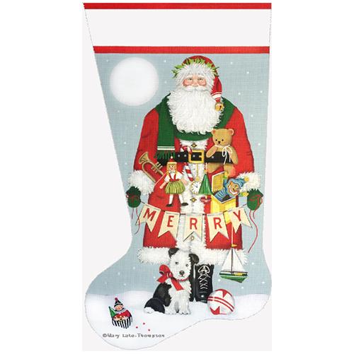 Merry Christmas Santa Stocking with Dog Painted Canvas Melissa Shirley Designs