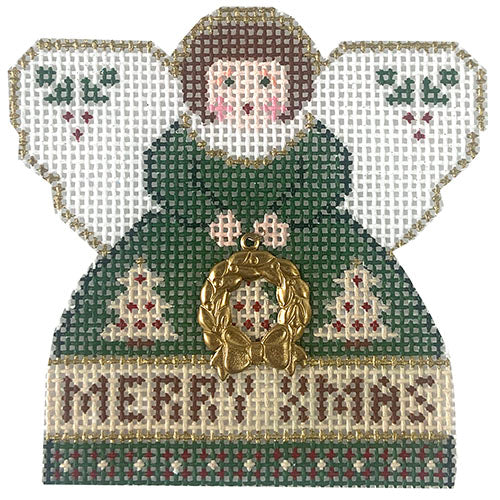 Merry Xmas Mini Angel - Green Painted Canvas Painted Pony Designs