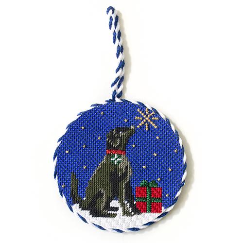 Midnight Black Labrador Round with Stitch Guide Painted Canvas Kirk & Bradley 
