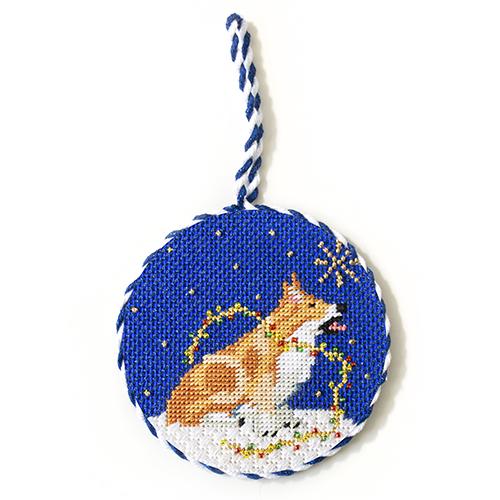 Midnight Corgi Round with Stitch Guide Painted Canvas Kirk & Bradley 