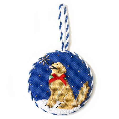 Midnight Golden Retriever Round with Stitch Guide Painted Canvas Kirk & Bradley