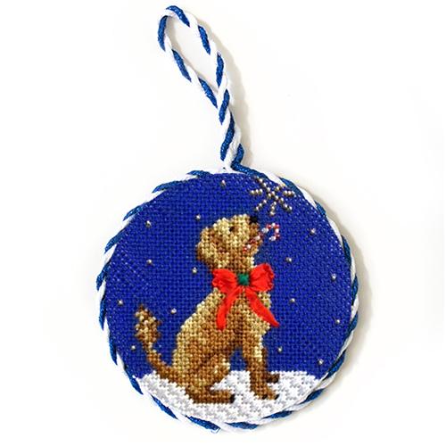 Midnight Goldendoodle Round with Stitch Guide Painted Canvas Kirk & Bradley 