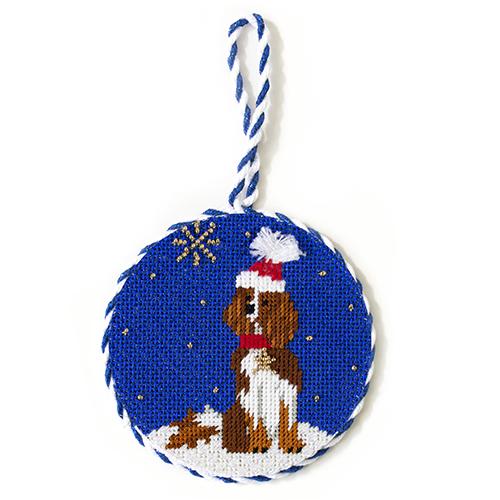 Midnight Springer Spaniel Round with Stitch Guide Painted Canvas Kirk & Bradley