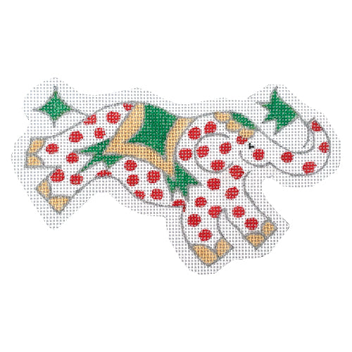 Mini Elephant Red Polka Dots w/ Green, Silver, Gold Painted Canvas Kate Dickerson Needlepoint Collections - 1