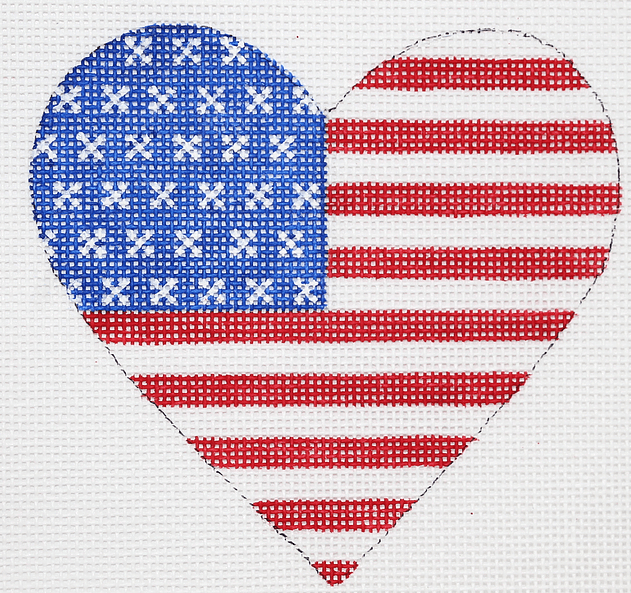 Mini Heart American Flag Painted Canvas Kate Dickerson Needlepoint Collections - 1