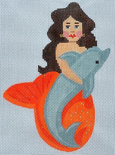 Mini Mermaid with Dolphin Painted Canvas Labors of Love Needlepoint - 1