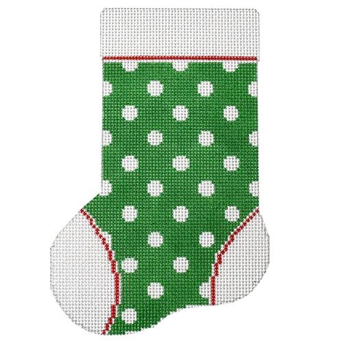 Mini Sock Green White Dots with Stitch Guide Painted Canvas A Stitch in Time - 1
