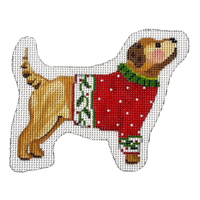 Mini - Yellow Dog in Red Sweater Painted Canvas Kate Dickerson Needlepoint Collections