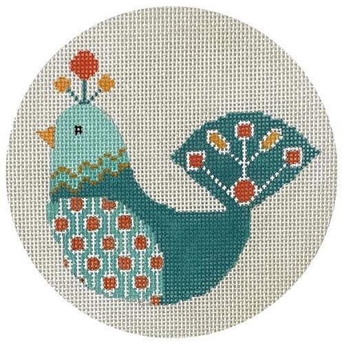 Mod Bird Peacock Ornament Painted Canvas Eye Candy Needleart - 1