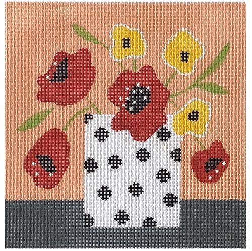 Mod Flowers Red & Yellow on Coral Painted Canvas Amanda Lawford - 1