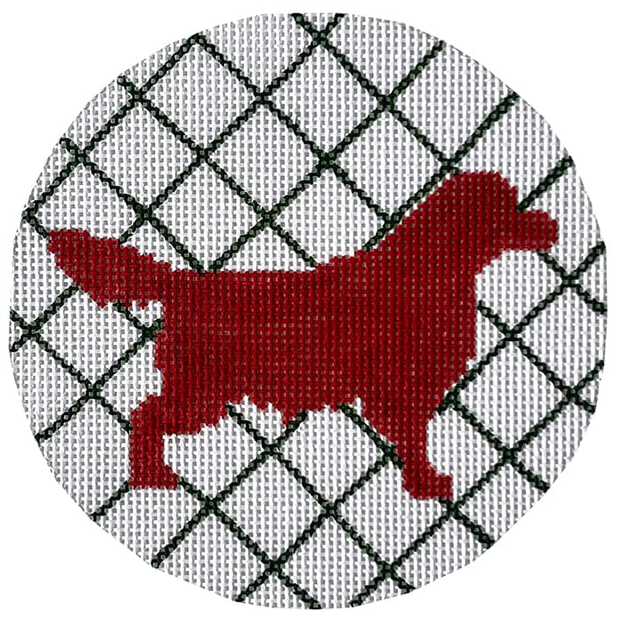 Mod Golden Retriever on Lattice Painted Canvas Susan Battle Needlepoint